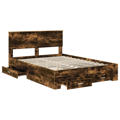 Bed Frame with Drawer Smoked Oak 140 x 200 cm Engineered Wood