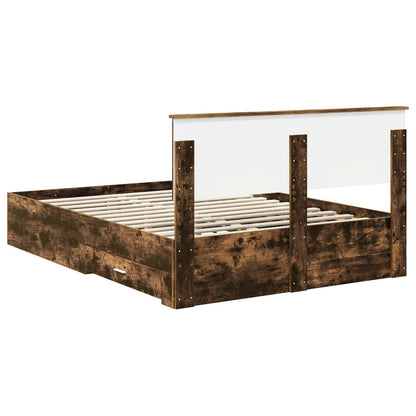 Bed Frame with Drawer Smoked Oak 140 x 200 cm Engineered Wood
