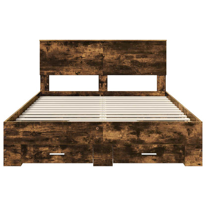 Bed Frame with Drawer Smoked Oak 140 x 200 cm Engineered Wood