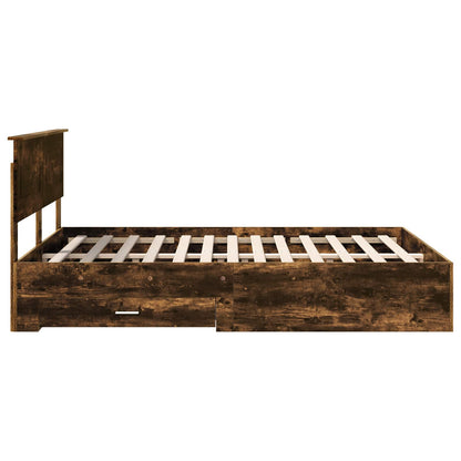 Bed Frame with Drawer Smoked Oak 140 x 200 cm Engineered Wood