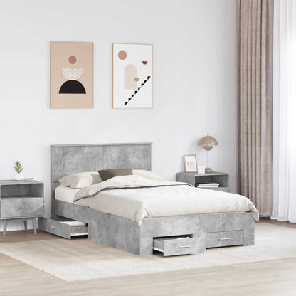 Bed Frame Concrete Grey 135 x 190 cm Engineered Wood