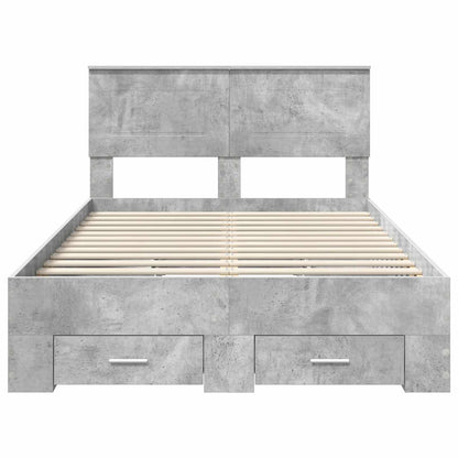 Bed Frame Concrete Grey 135 x 190 cm Engineered Wood