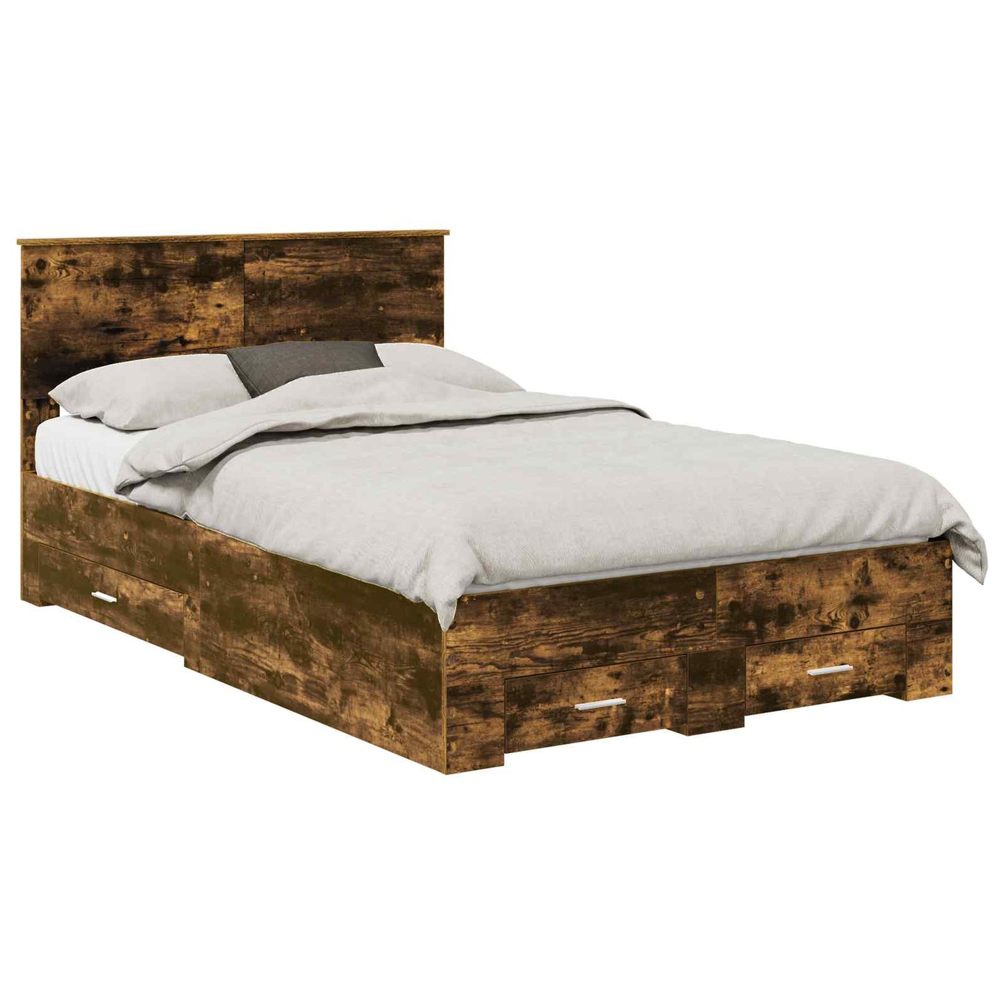 Bed Frame with Drawer Smoked Oak 135 x 190 cm Engineered Wood