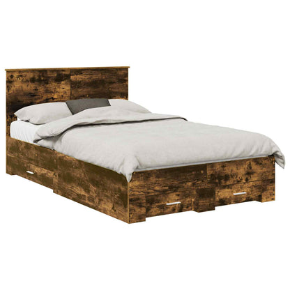 Bed Frame with Drawer Smoked Oak 135 x 190 cm Engineered Wood