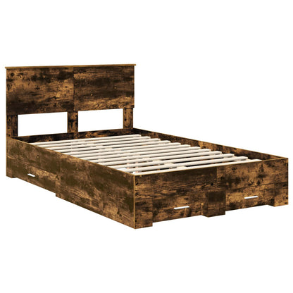Bed Frame with Drawer Smoked Oak 135 x 190 cm Engineered Wood