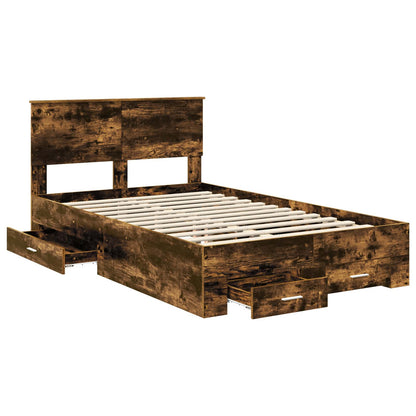Bed Frame with Drawer Smoked Oak 135 x 190 cm Engineered Wood