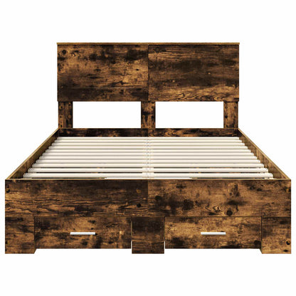Bed Frame with Drawer Smoked Oak 135 x 190 cm Engineered Wood