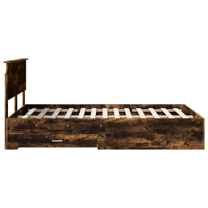 Bed Frame with Drawer Smoked Oak 135 x 190 cm Engineered Wood