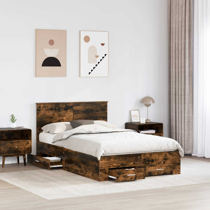Bed Frame with Drawer Smoked Oak 120 x 190 cm Engineered Wood