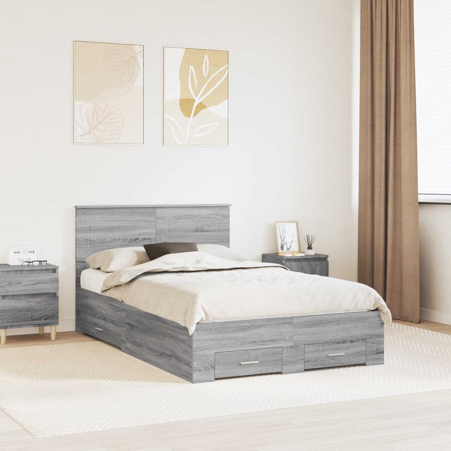 Bed Frame with Drawer Grey Sonoma 120 x 190 cm Engineered Wood