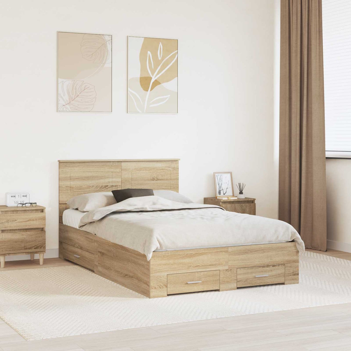 Bed Frame with Drawer Sonoma Oak 120 x 200 cm Engineered Wood