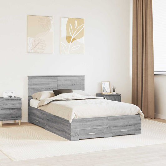 Bed Frame with Drawer Grey Sonoma 120 x 200 cm Engineered Wood