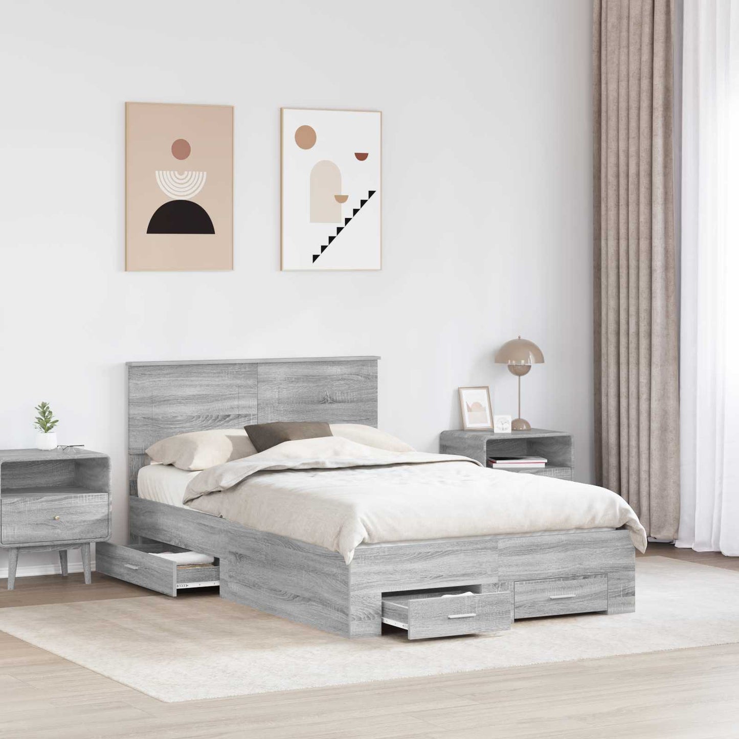 Bed Frame with Drawer Grey Sonoma 120 x 200 cm Engineered Wood