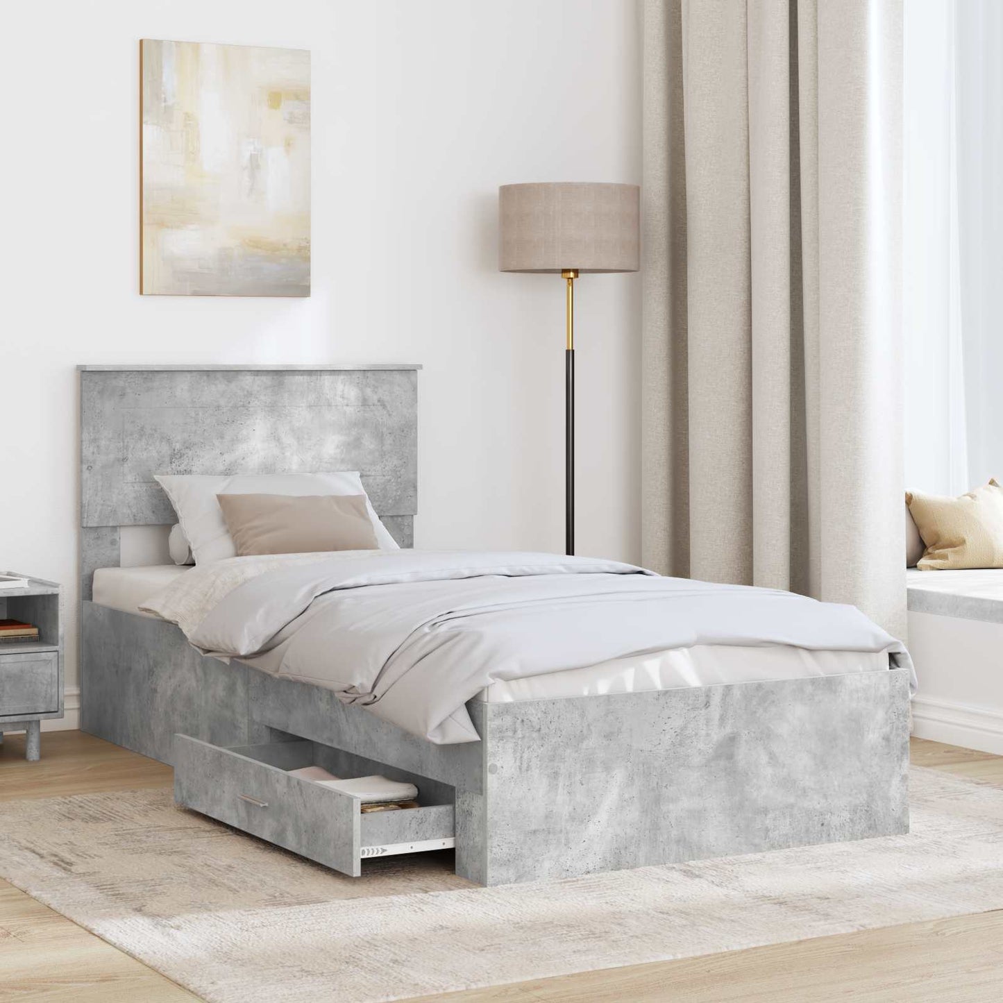 Bed Frame Concrete Grey 100 x 200 cm Engineered Wood