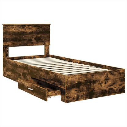 Bed Frame with Drawer Smoked Oak 100 x 200 cm Engineered Wood