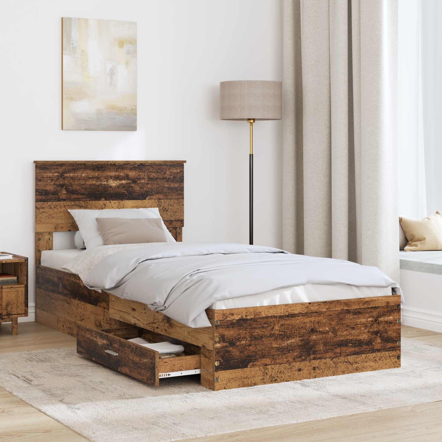 Bed Frame with Headboard Old Wood 90 x 190 cm Engineered Wood