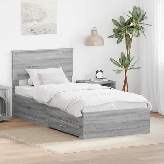 Bed Frame with Drawer Grey Sonoma 90 x 200 cm Engineered Wood