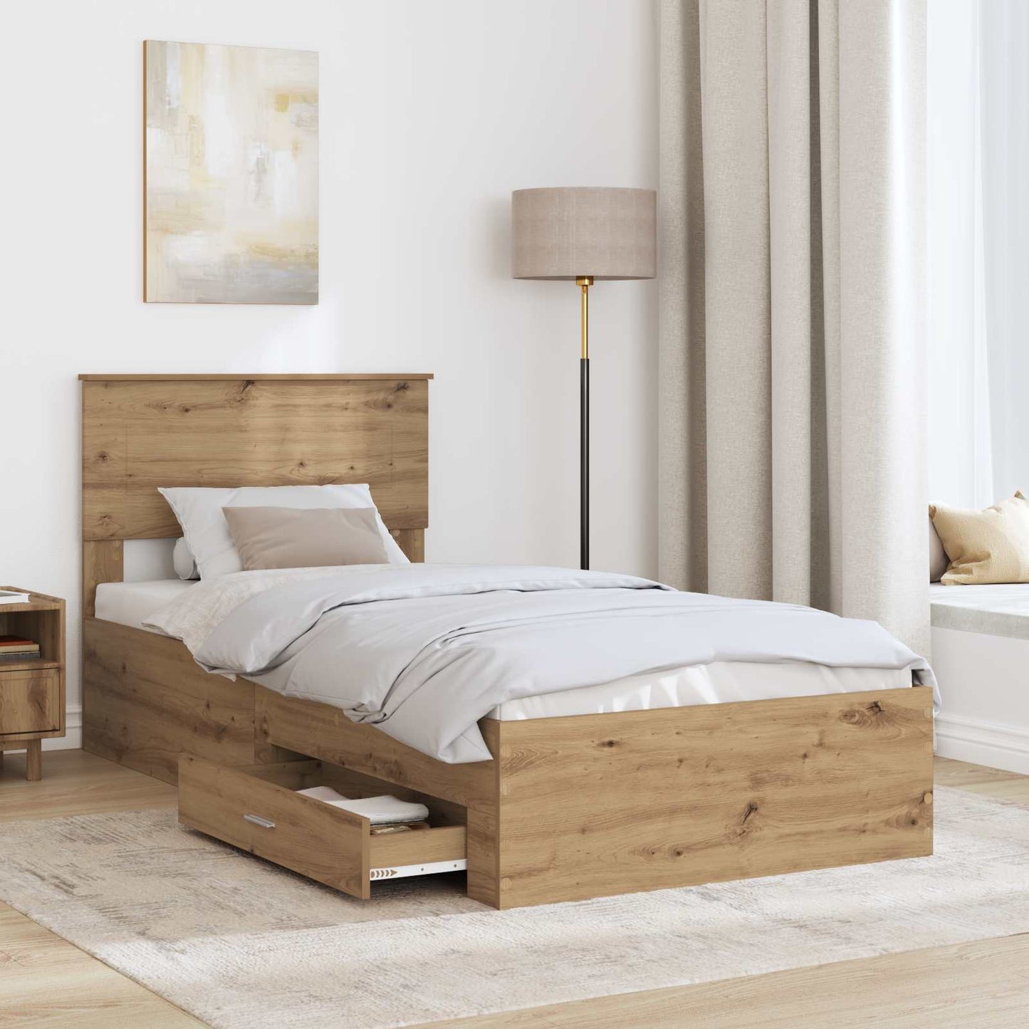 Bed Frame with Drawer Artisan Oak 90 x 200 cm Engineered Wood