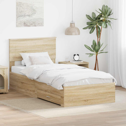 Bed Frame Sonoma Oak and Silver 75 x 190 cm Engineered Wood
