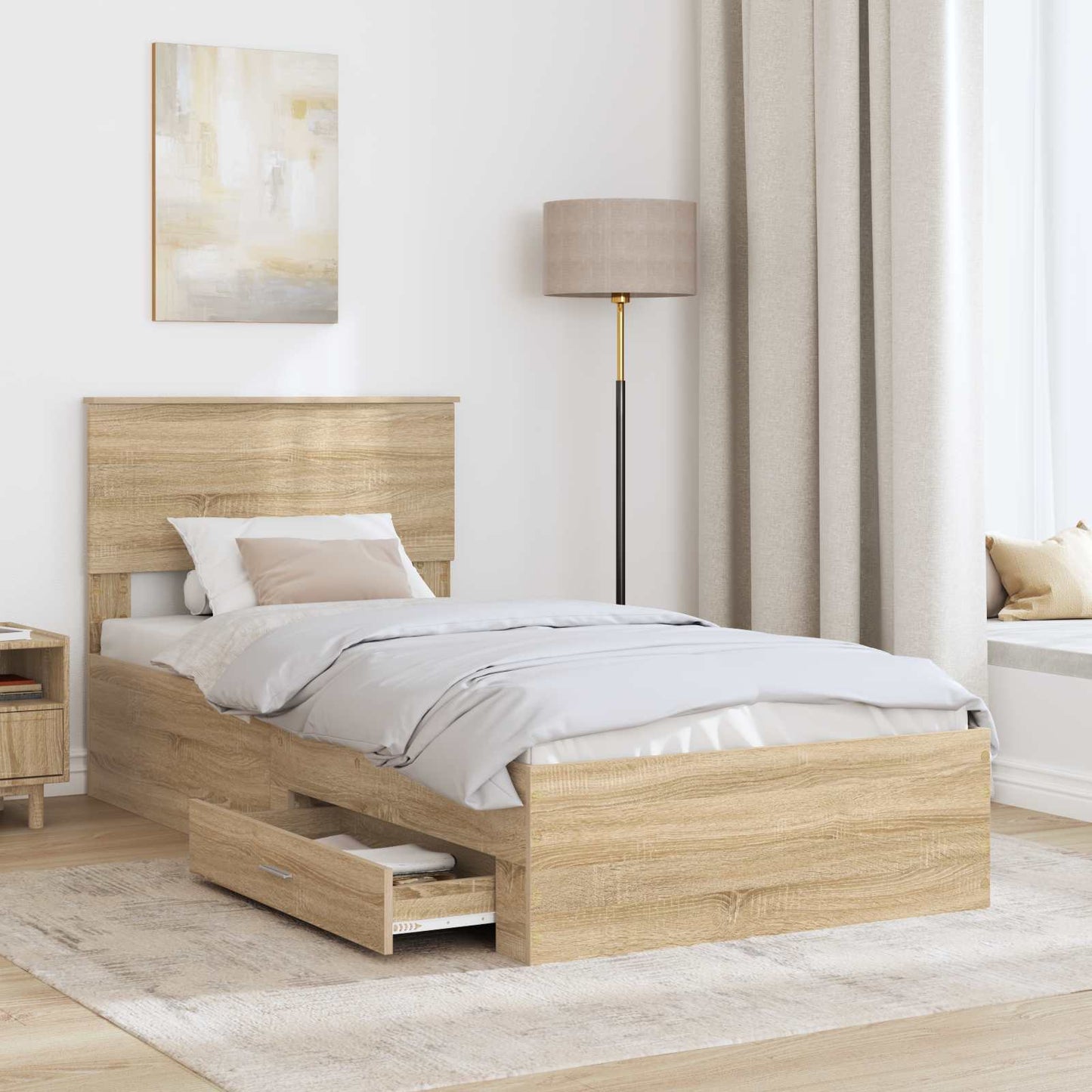 Bed Frame Sonoma Oak and Silver 75 x 190 cm Engineered Wood