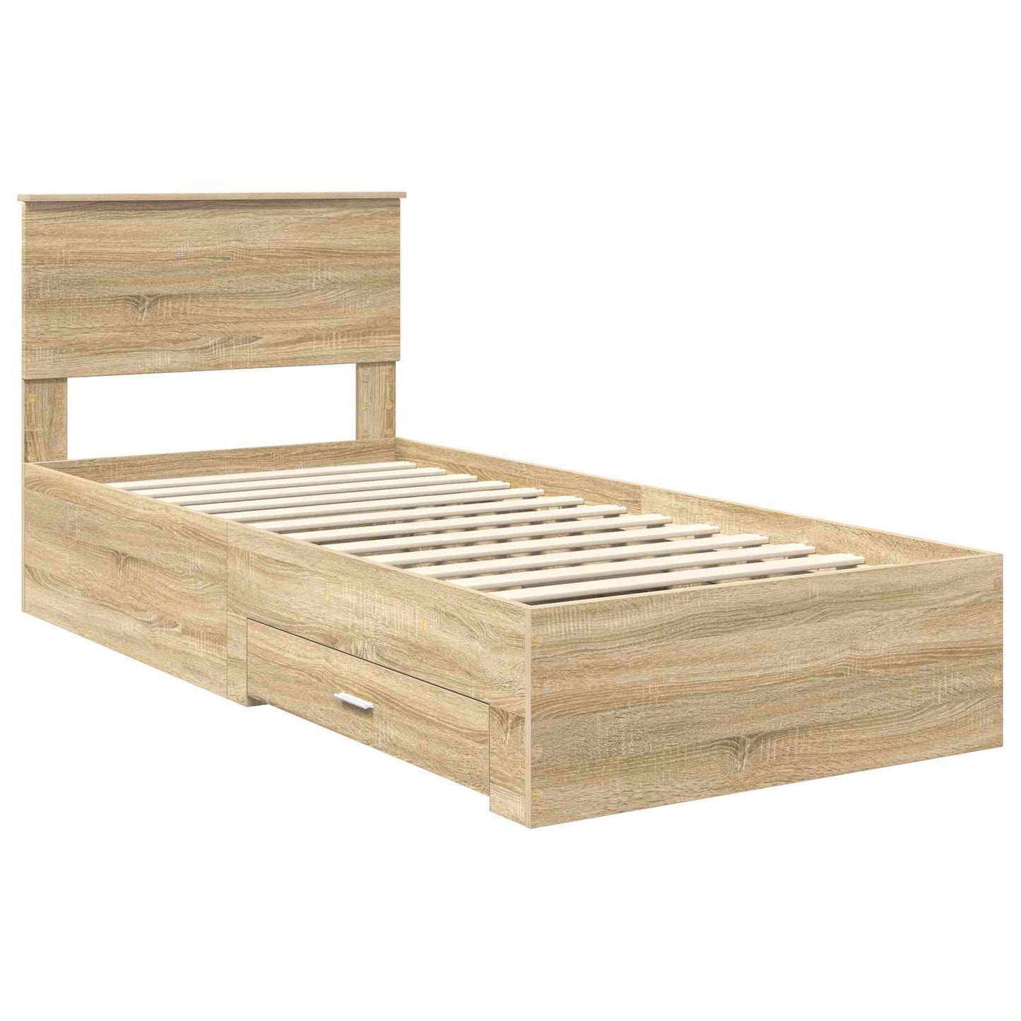 Bed Frame Sonoma Oak and Silver 75 x 190 cm Engineered Wood