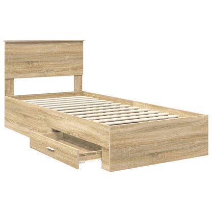 Bed Frame Sonoma Oak and Silver 75 x 190 cm Engineered Wood