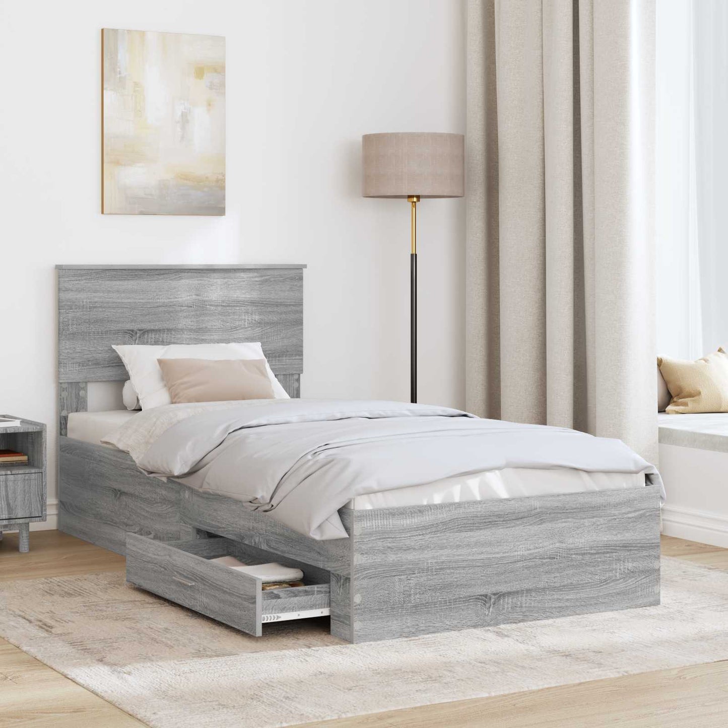 Bed Frame Grey Sonoma and Silver 75 x 190 cm Engineered Wood