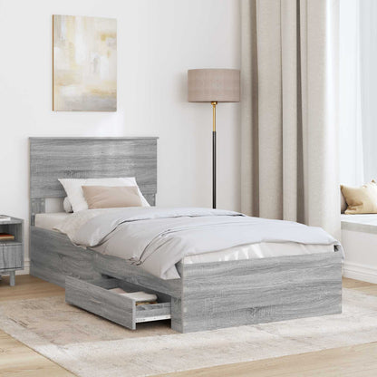 Bed Frame Grey Sonoma and Silver 75 x 190 cm Engineered Wood