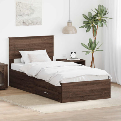 Bed Frame Brown Oak and Silver 75 x 190 cm Engineered Wood