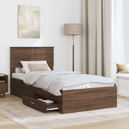 Bed Frame Brown Oak and Silver 75 x 190 cm Engineered Wood