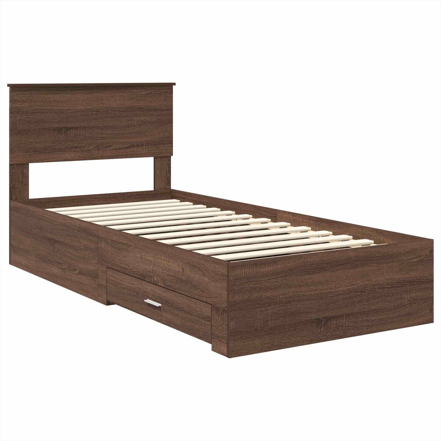 Bed Frame Brown Oak and Silver 75 x 190 cm Engineered Wood