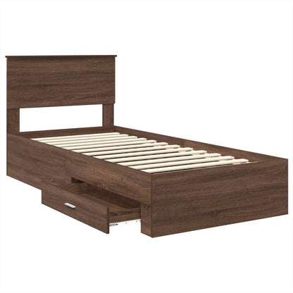 Bed Frame Brown Oak and Silver 75 x 190 cm Engineered Wood