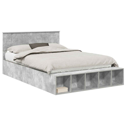 Bed Frame with Shelf Concrete Grey 160 x 200 cm Engineered Wood