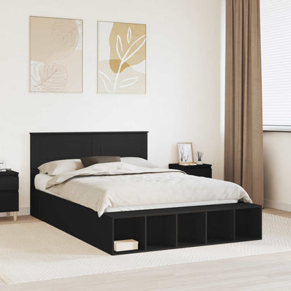 Bed Frame with Shelf Manual Black 150 x 200 cm Engineered Wood
