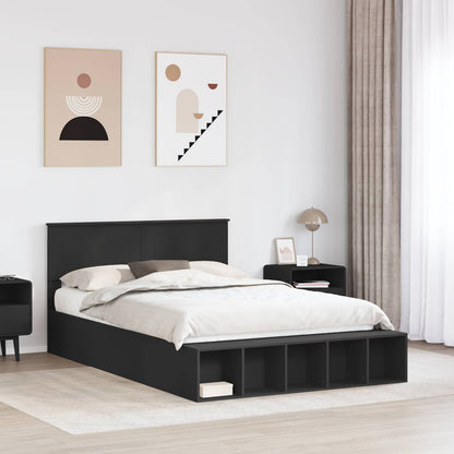 Bed Frame with Shelf Manual Black 150 x 200 cm Engineered Wood