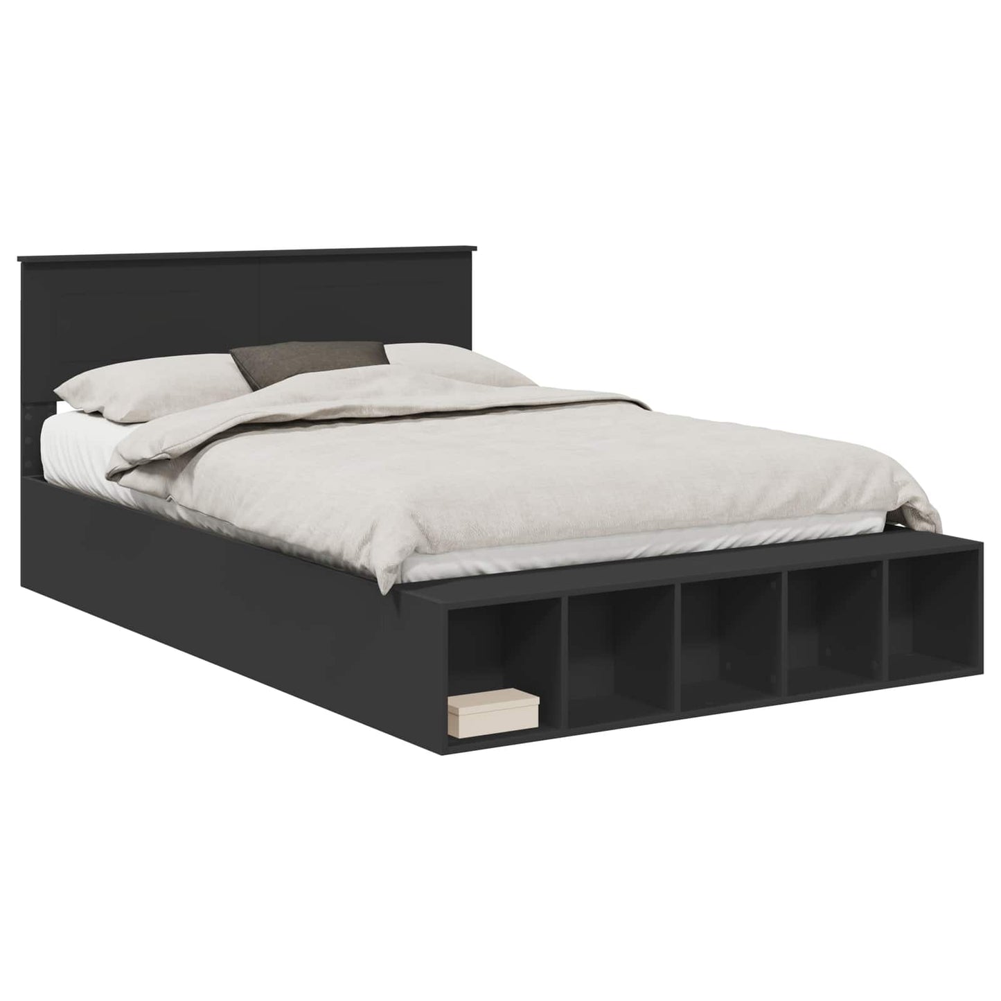 Bed Frame with Shelf Manual Black 150 x 200 cm Engineered Wood