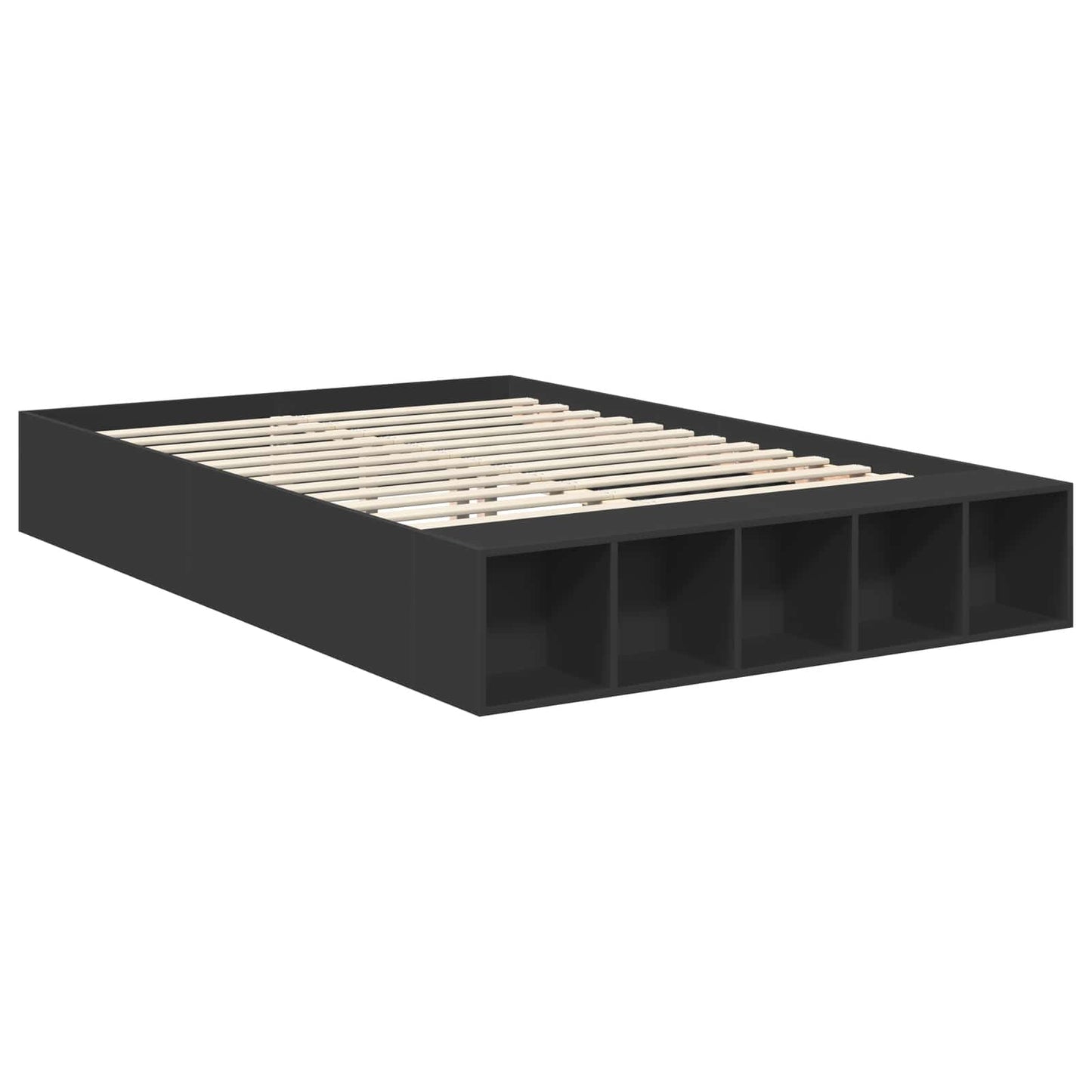 Bed Frame with Shelf Manual Black 150 x 200 cm Engineered Wood