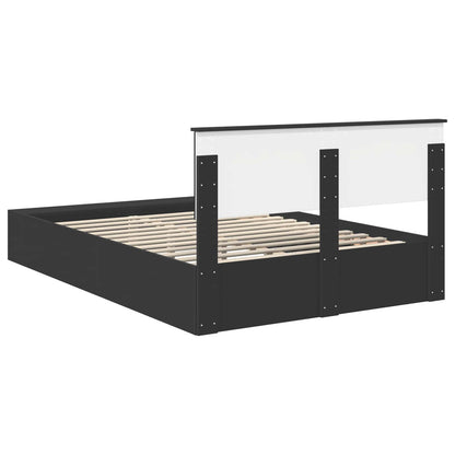 Bed Frame with Shelf Manual Black 150 x 200 cm Engineered Wood