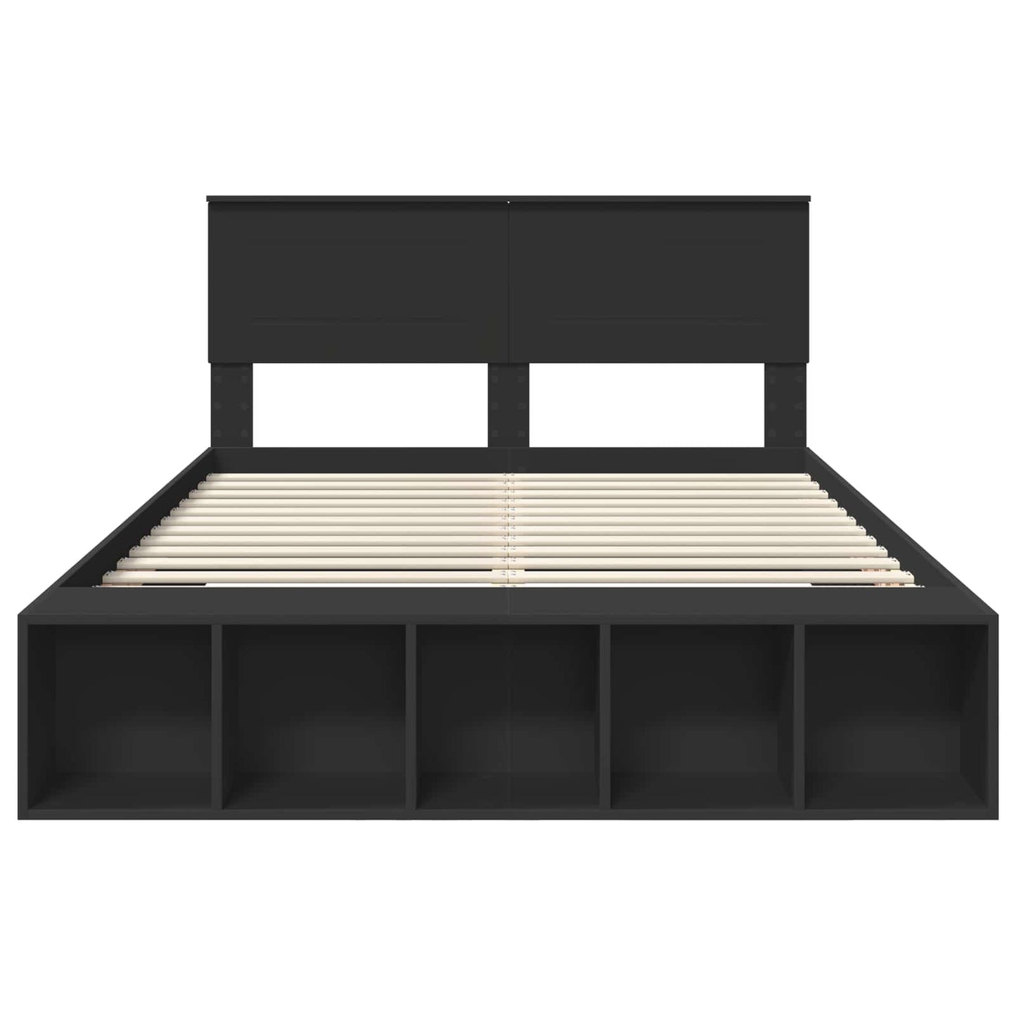 Bed Frame with Shelf Manual Black 150 x 200 cm Engineered Wood