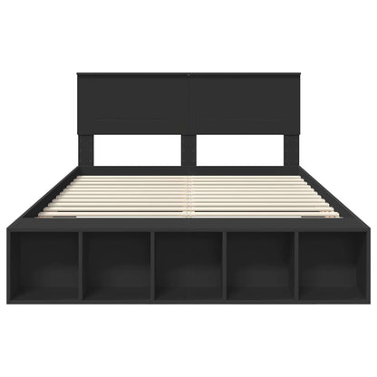 Bed Frame with Shelf Manual Black 150 x 200 cm Engineered Wood