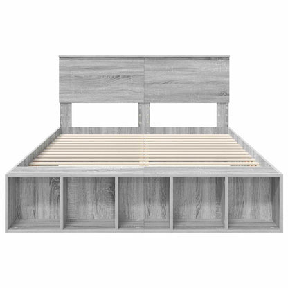Bed Frame with Shelf Grey Sonoma 150 x 200 cm Engineered Wood