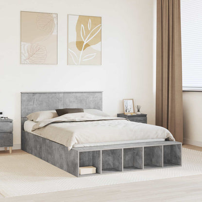 Bed Frame with Shelf Concrete Grey 140 x 190 cm Engineered Wood