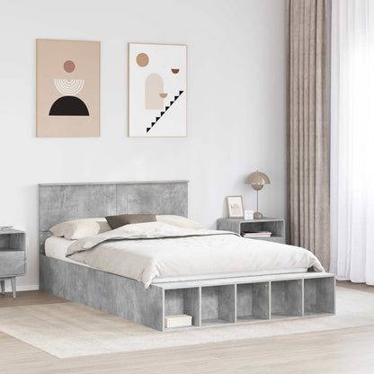 Bed Frame with Shelf Concrete Grey 140 x 190 cm Engineered Wood