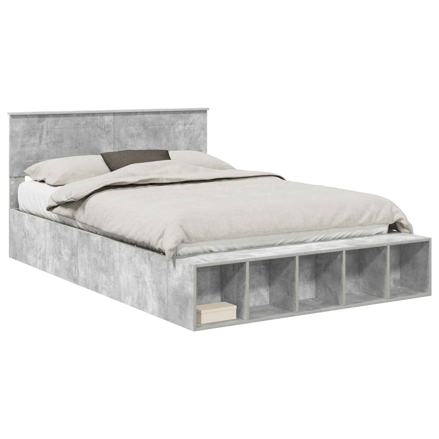 Bed Frame with Shelf Concrete Grey 140 x 190 cm Engineered Wood
