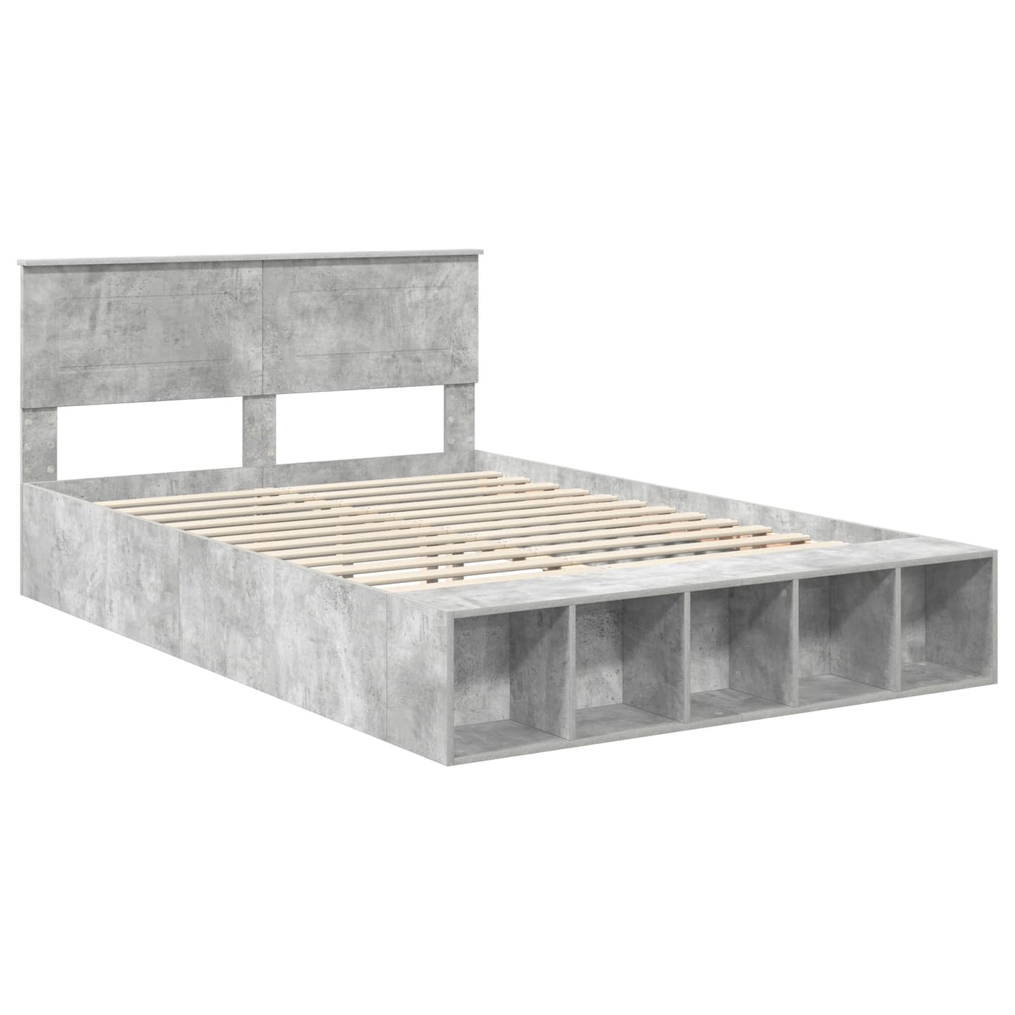 Bed Frame with Shelf Concrete Grey 140 x 190 cm Engineered Wood