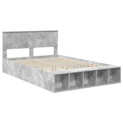 Bed Frame with Shelf Concrete Grey 140 x 190 cm Engineered Wood