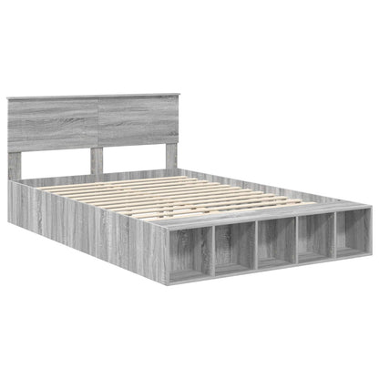 Bed Frame with Shelf Grey Sonoma 140 x 190 cm Engineered Wood