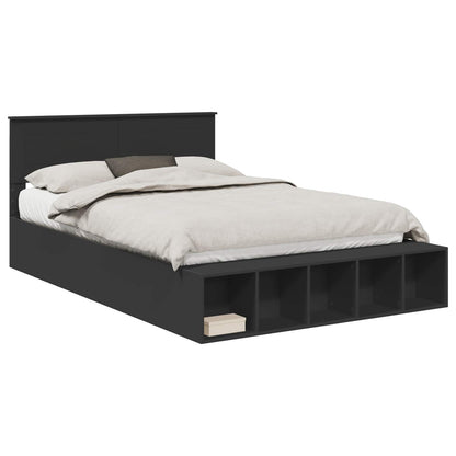 Bed Frame with Shelf Manual Black 140 x 200 cm Engineered Wood