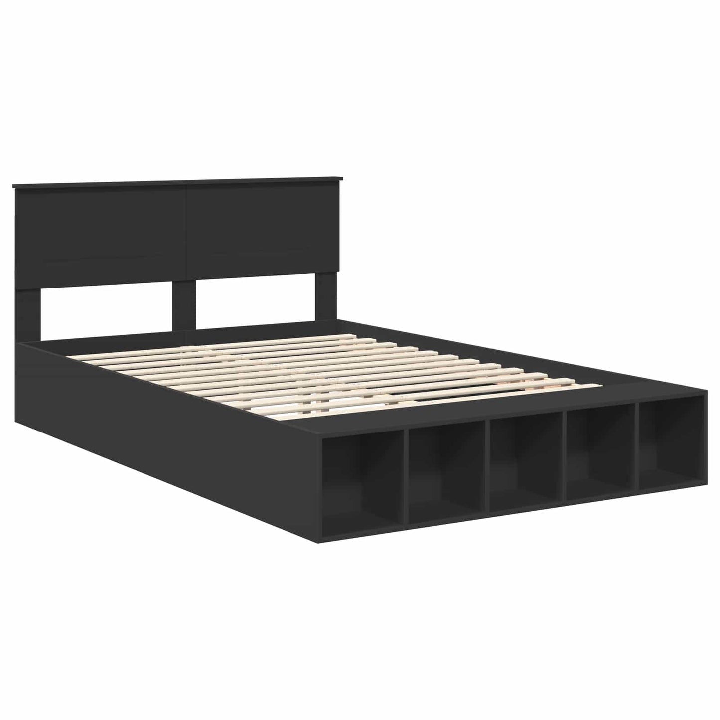 Bed Frame with Shelf Manual Black 140 x 200 cm Engineered Wood