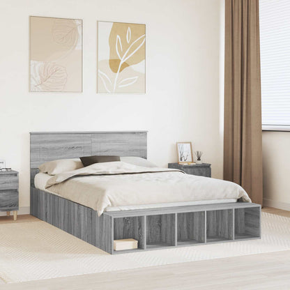 Bed Frame with Shelf Grey Sonoma 140 x 200 cm Engineered Wood